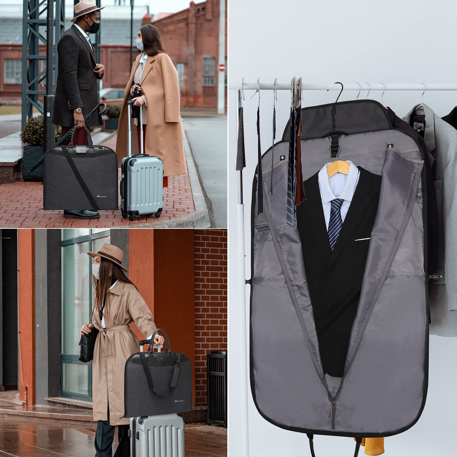 Modoker Carry On Garment Bags for Business Travel, Suit Bag with Shoulder Strap for Men Women - 2 in 1 Hanging Garment Bag Suit Carrier, Black