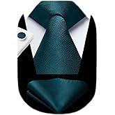 HISDERN Mens Solid Ties Formal Business Woven Tie and Pocket Square Cufflinks Set Classic Silk Satin Necktie Wedding