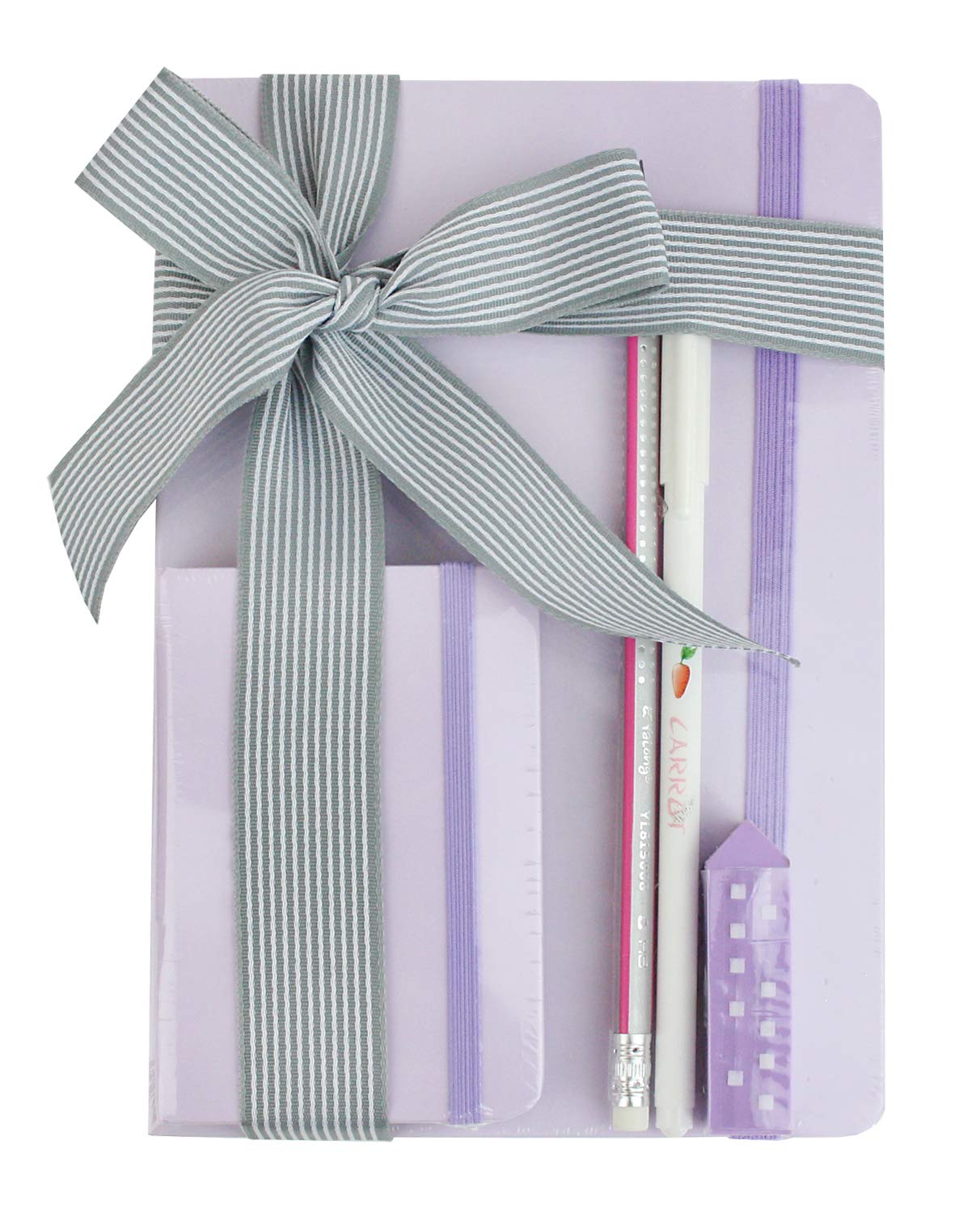 Emartbuy Cool Stationery Unique Gift Set with Pastel A5 and A7 Notebook Journal Eraser Gel Pen Pencil in Ribbon - Lilac