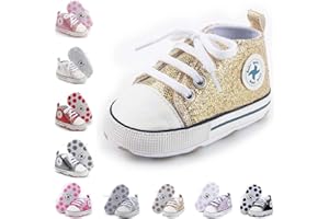 ORAWU Newborn Baby Girls Boys Canvas Shoes Infant Soft Sole Slip On First Walkers Sneaker Toddler Flat Loafers High Top Crib Denim Unisex Moccasins Shoe