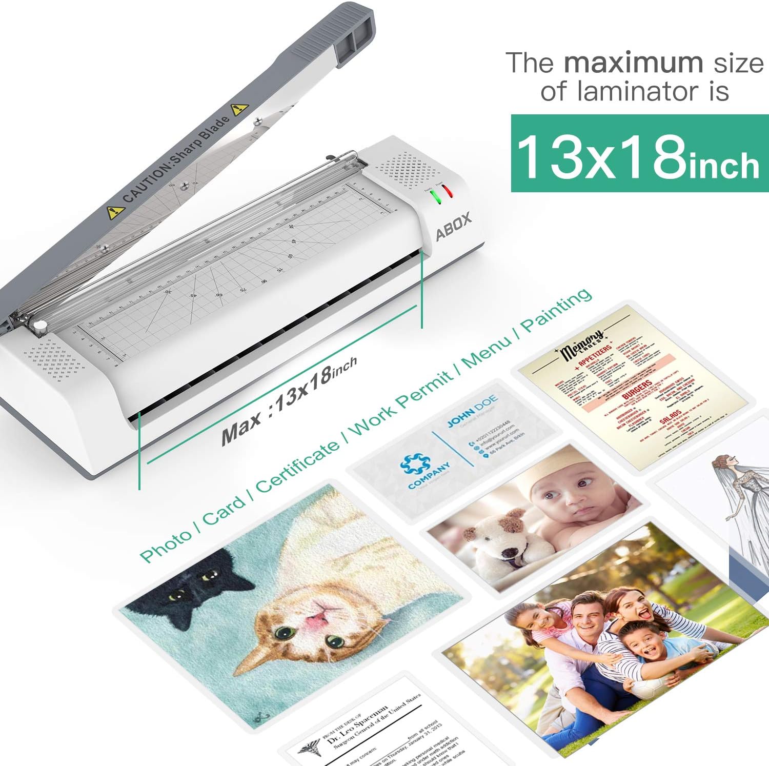 ABOX Laminator, 13 Inch Thermal Laminatir Machine OL381 for A3/A4/A6, with Paper Cutter, Corner Rounder, 16 Laminating Pouches : Office Products
