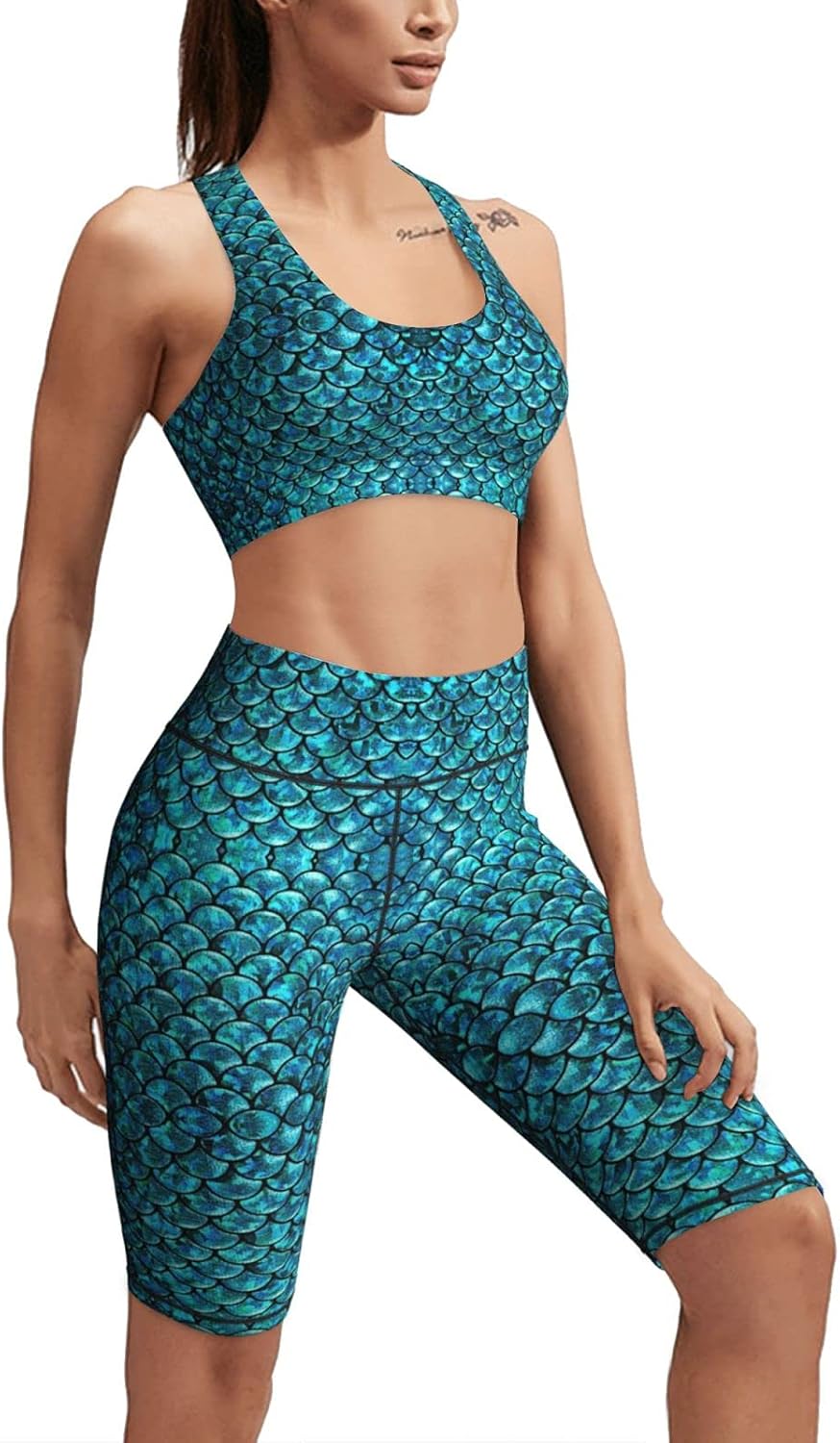 Mermaid Scales Wallpaper Yoga Workout Sets For Women 2