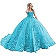 Kncpti Women's Strapless Quinceanera Ball Gown Puffy Tulle Long Formal Evening Party Pegeant Gowns for Sweet 16 Dresses
