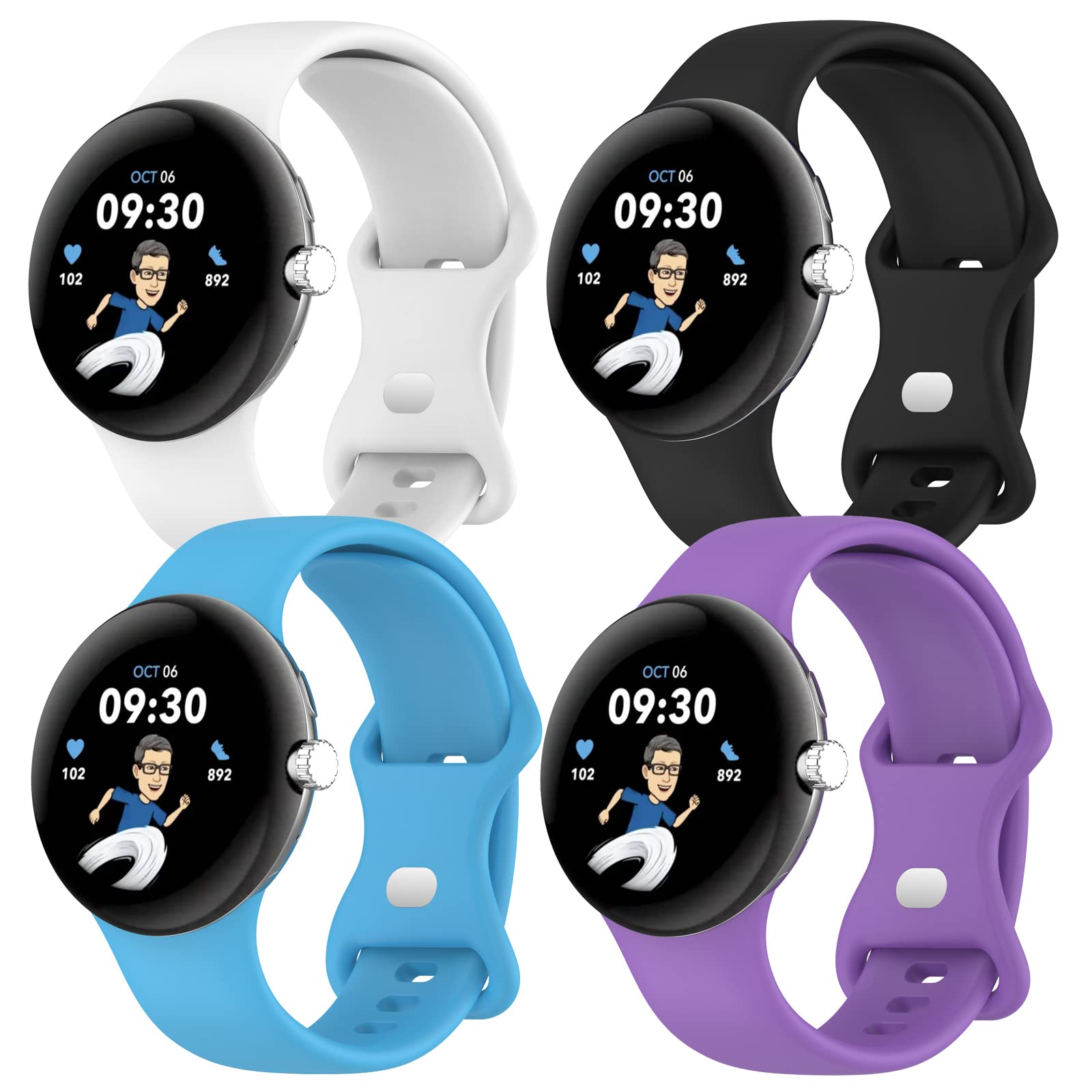SOLOLUP 4 Pack Silicone Straps for Google Pixel Watch 4/3/2/1 Strap 41mm Men Women,Soft Silicone Sport Band Adjustable Waterproof Wristband Replacement Bracelet for Google Pixel Watch 4 3 2 1 Band,S