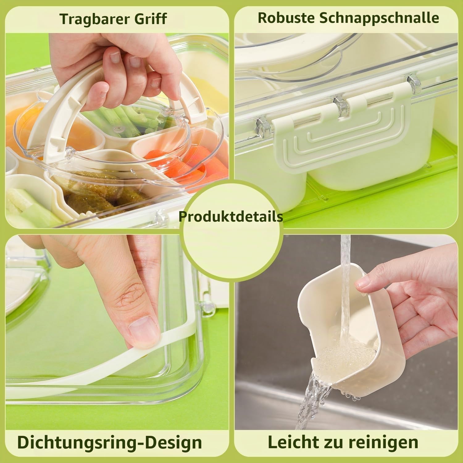 JNYLYFC Snackbox mit 8 Fächern, Snackschale mit Deckel und Griff, Snackteller mit Herausnehmbare Fächer für Süßigkeiten Obst Keksen Dessert Gemüse Nüsse, Snacktablett Organizer für Party Picknick Trip 3