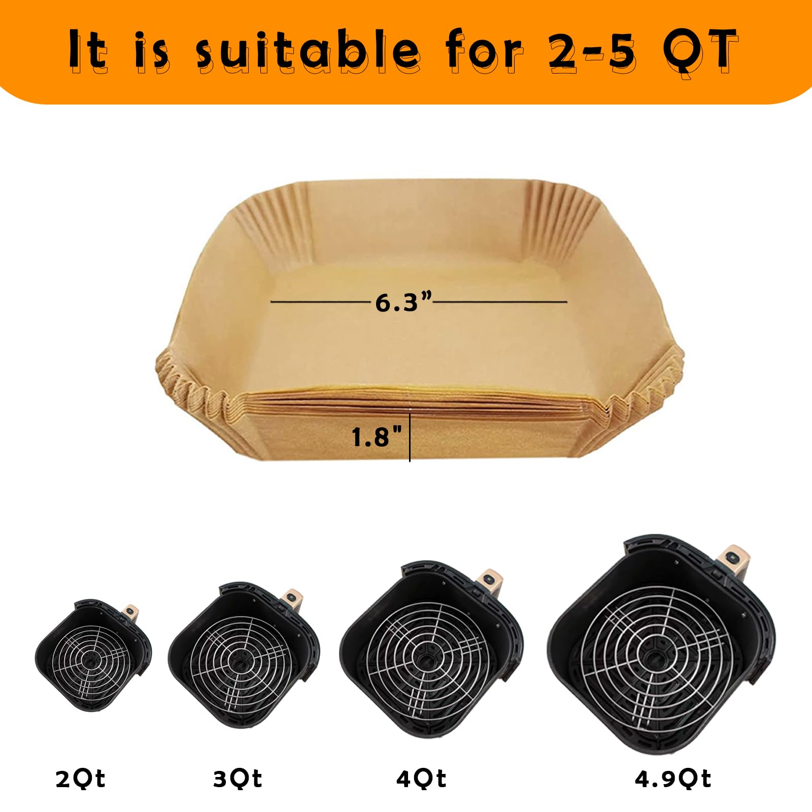 50-Pack Air Fryer Liners - 8 Inch Square Parchment Papers For 5-8 Quart Air Fryers