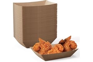 JOLLY CHEF 2lb Paper Food Trays, 100 Pack Disposable Paper Boat, Serving Boats, Food Holder Trays for Snacks French Fries Nachos Hot Dog Tacos BBQ Party