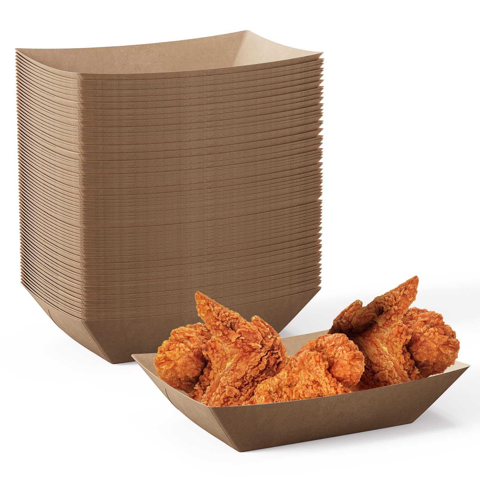 Photo 1 of JOLLY CHEF 2lb Paper Food Trays, 100 Pack Disposable Paper Boat, Serving Boats, Food Holder Trays for Snacks French Fries Nachos Hot Dog Tacos BBQ Party