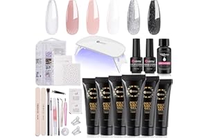 Mobray Poly Nail Extension Gel Kit Starter-6 Popular Colors clear Nude Pink Glitter Black Sparkling Silver Builder nail Gel All In One kit with 6W Nail lamp and Complete Poly Nail Art Tools for Beginn