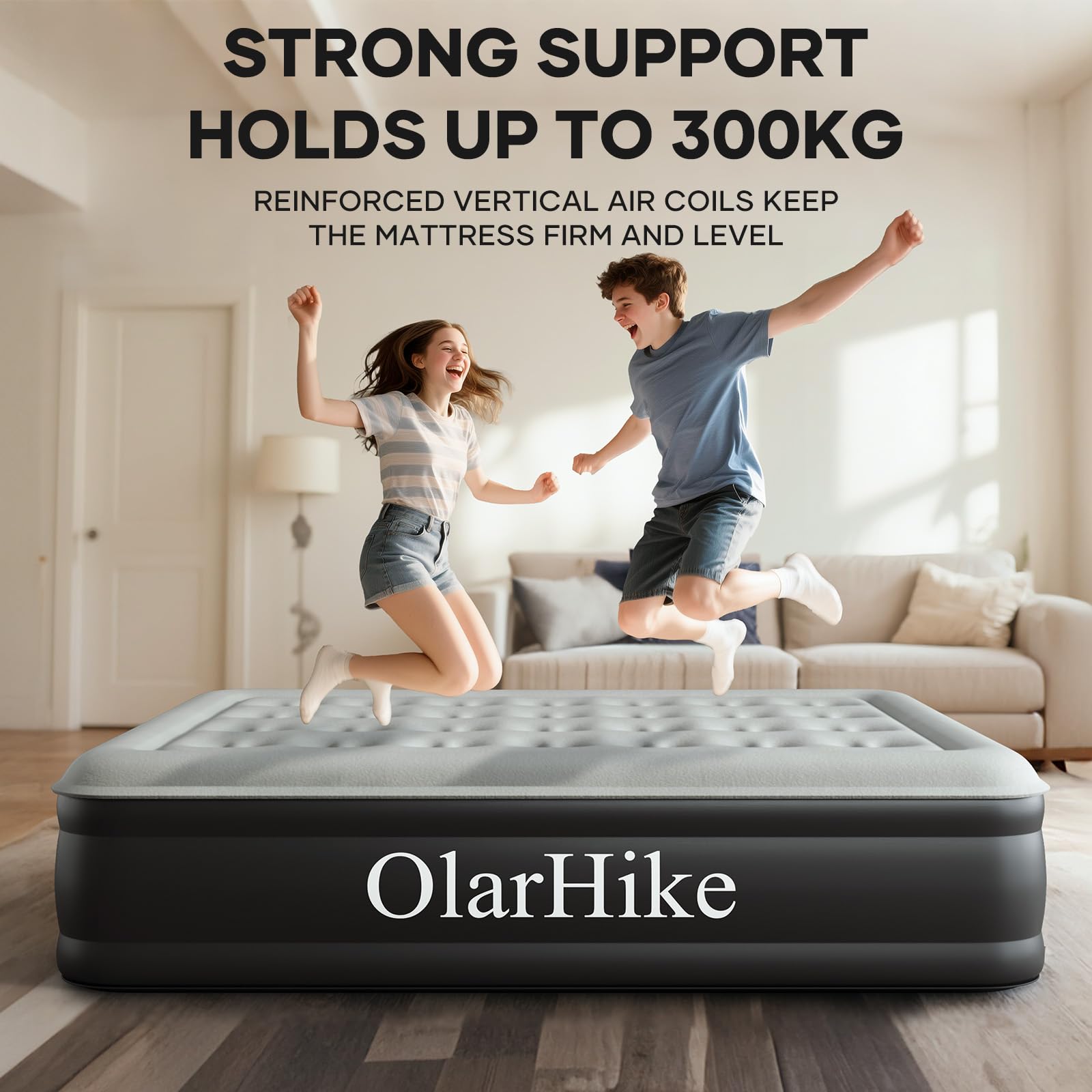 OlarHike Inflatable Mattress, Air Bed, Double Airbed with Built in Pump, Blow Up Mattress, Folding Guest Bed Self Inflating with Flocked Surface for Camping and Home Use, 190cm x 140cm x 46cm (Black)