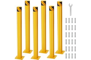 ASBIKDON 6 Pack 48"" Safety Bollard Post, 4.5"" Pipe Diameter Steel Safety Barrier Bollard, Bolt-On, Bright Yellow High Visibility Safety Parking Barrier Post for Garage Storefront Walkway
