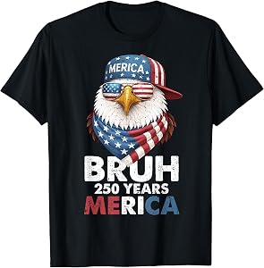 Bruh 250 Years Merica 250th Anniversary USA Eagle Boys T-Shirt