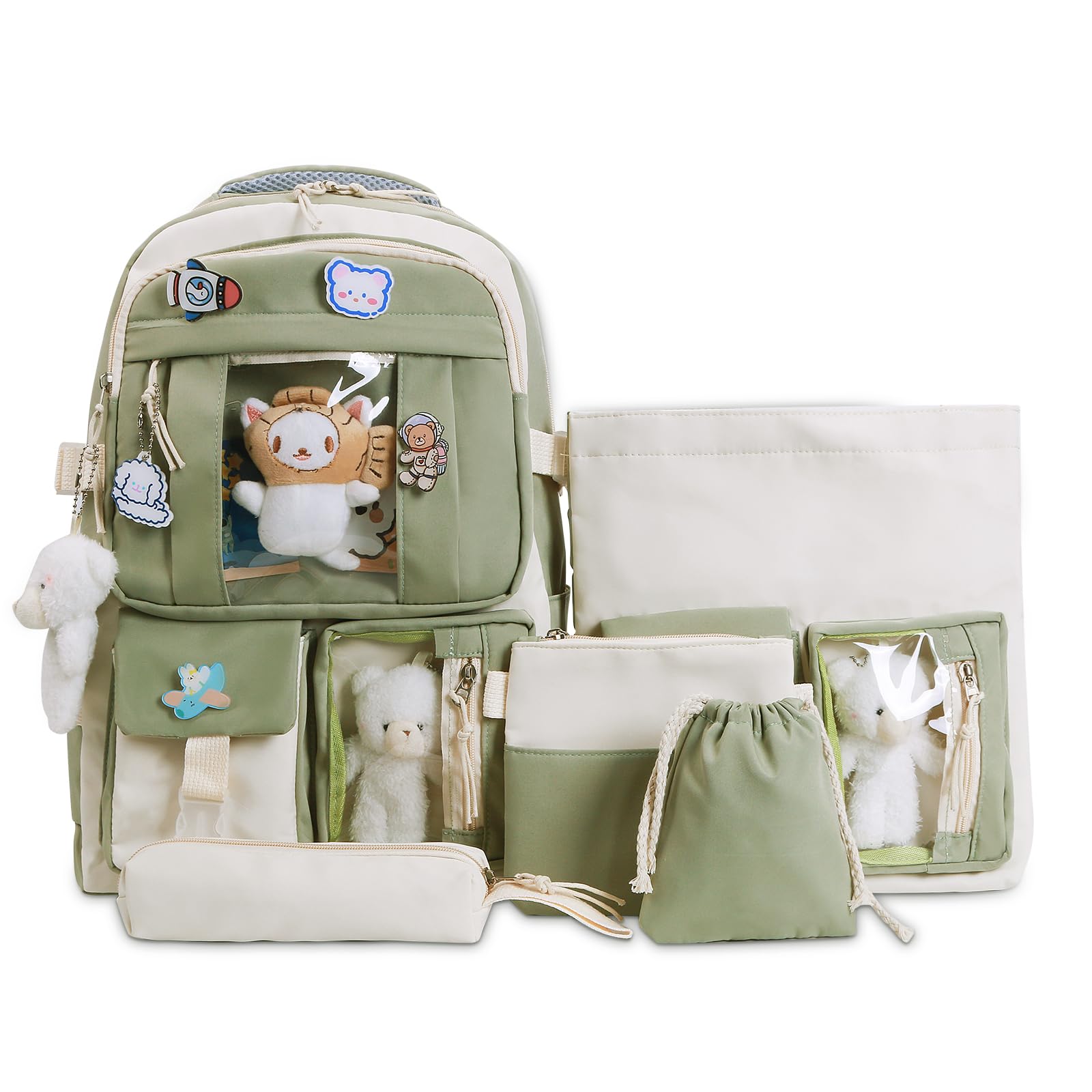 jingyuKJ Kawaii Backpack With Kawaii Pin And Accessories, 5pcs Set Cute Children's Backpacks Kawaii School Bag Handbag Tote Bag Kawaii Aesthetic Backpack