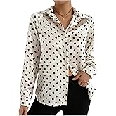 SweatyRocks Women's Button Down Shirts Long Sleeve Polka Dots Business Casual Satin Blouse Top