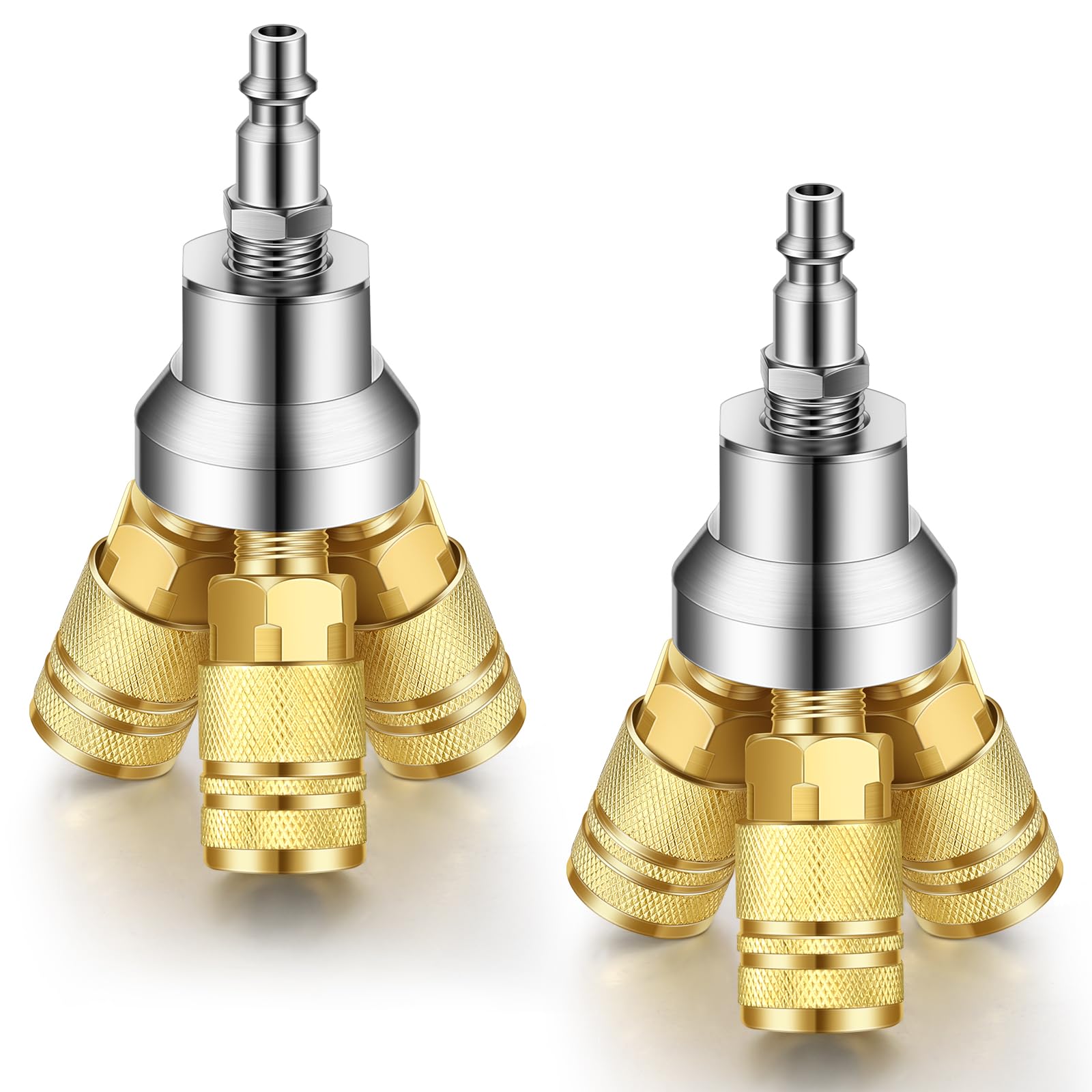 Photo 1 of Gisafai 2 Pcs 3 Way Air Manifold Air Hose Splitter with 3 Steel Industrial Couplers and 1/4" Male Npt Plug Compressor Hose Accessories Fittings(Brass Color)