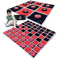 SWOOC Games for The Whole Family - 2-in-1 Vintage Giant Checkers & Tic Tac Toe Game with Mat ( 4ft x 4ft ) - 100% Machine-Was