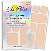 Sun Patch Hypoallergenic Sun-Screen Square Shaped Patches, 100% Silicone UPF-50 UV Protection, Reusable, 1 Pack/8 Squares, Sunkiss (Nude)
