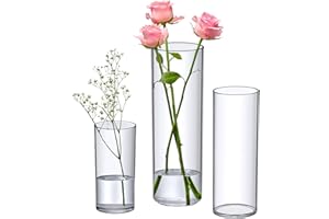 Amazing Abby - Vase Viola Magra - Acrylic Cylinder Vases (3-Piece Set), Plastic Cylindrical Flower Vases for Wedding Centerpieces, Home Decorations, Office Ornaments, Shatter-Proof, 6" + 9" + 12" (H)