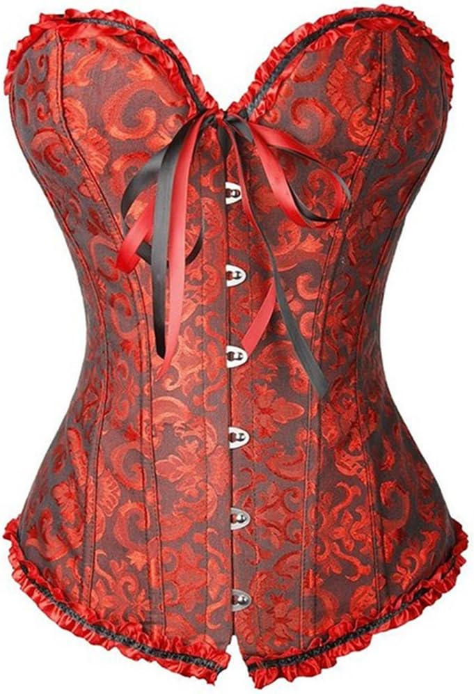 PhilaeEC Women's Bridal Lingerie Lace up Satin Boned Corset + G-string