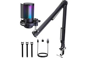 K Kasonic Gaming USB Microphone for PC, Home Studio Condenser Microphone with Boom Arm,USB Mic with Pop Filter, Gain Control 