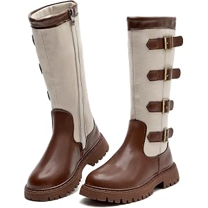 DADAWEN Girls Knee High Boots with Fashion Buckle Side Zipper Round Toe Winter Tall Riding Boots for Toddler/Little Kid/Big K