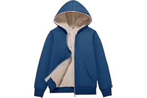 Flygo Unisex Boys Girls Fleece Jacket Hoodie Sherpa Lined Zip Up Hooded Sweatshirt Kids Winter Jackets