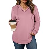 AlvaQ Womens Plus Size Sweatshirts Casual Long Sleeve V Neck Drawstring Hoodies Tops