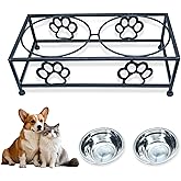 Hongshifu Elevated Dog & Cat Bowls with Stand – Raised Pet Feeder for Small Dogs & Cats, Stainless Steel Dog Food Bowls Elevated, Cat Food Bowl Stand, Elevated Cat Feeding Station (Black)