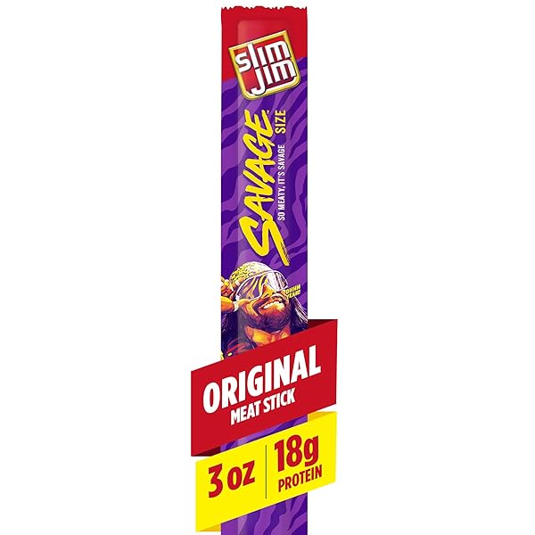 SLIM JIM SAVAGE SMOKED MEAT STICKS, ORIGINAL FLAVOR, HIGH PROTEIN, 3.0 OZ.