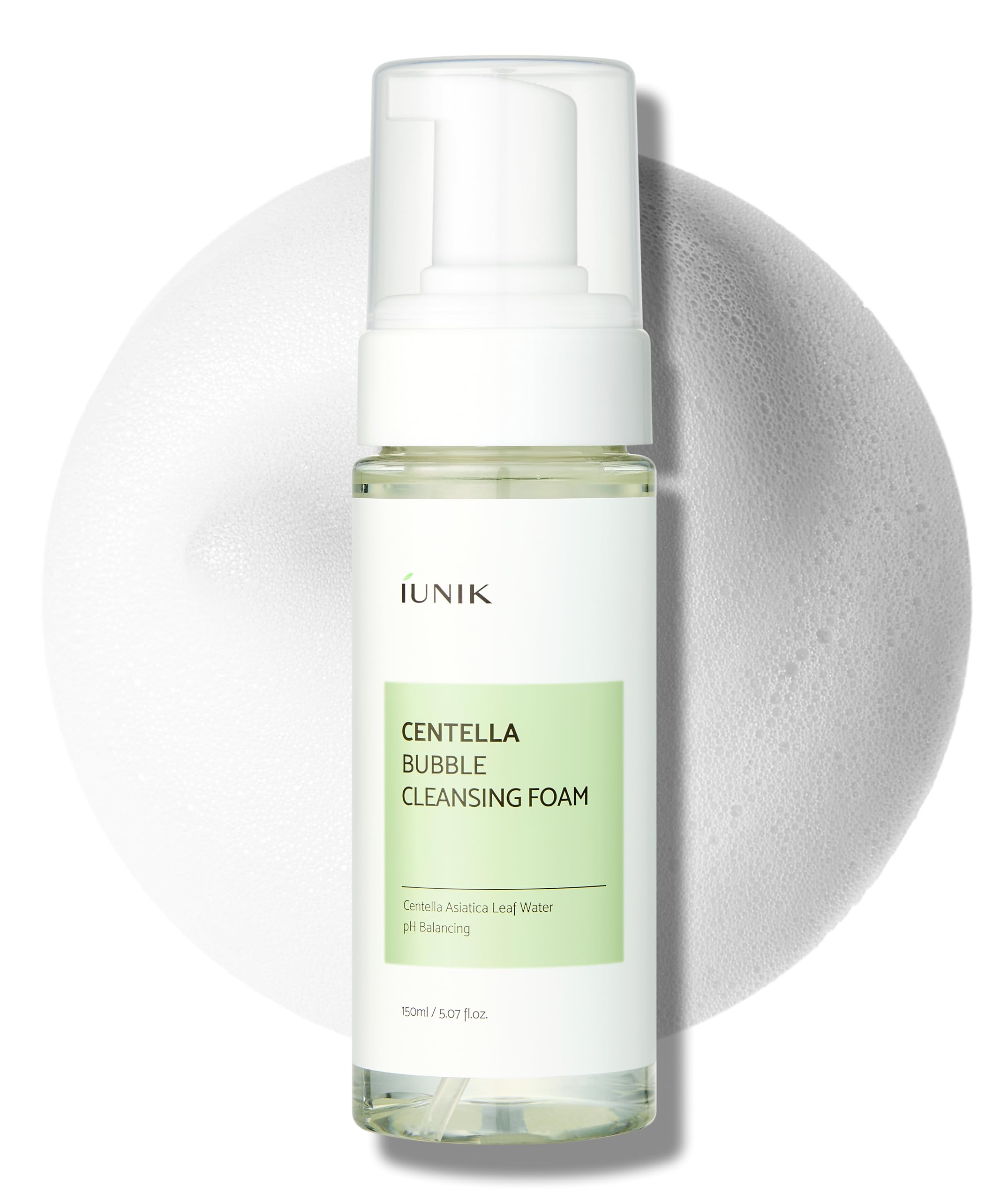 IUNIK Centella Bubble Foaming Vegan Facial Cleanser - Naturally-Derived Tea Tree Extracts Centella Asiatica Extract 69% Soothing Moisturizing Exfoliating Removes Pore Blackheads Whiteheads (150ml)