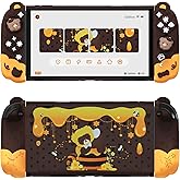 playvital Good Night Bear Dockable Case for Nintendo Switch 2 with Stand | Split Design Silicone Joycon Grips, PC Console Hard Shell, 2 Joystick Caps | Cute Protective Cover Bundle – Brown