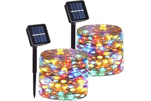 DAYLIGHTIR 2 Pack Total 200 LED 66FT Solar Powered Copper Wire String Lights Outdoor, Waterproof, 8 Modes Fairy Lights for Garden, Patio, Party, Yard, Christmas (Multicolor)