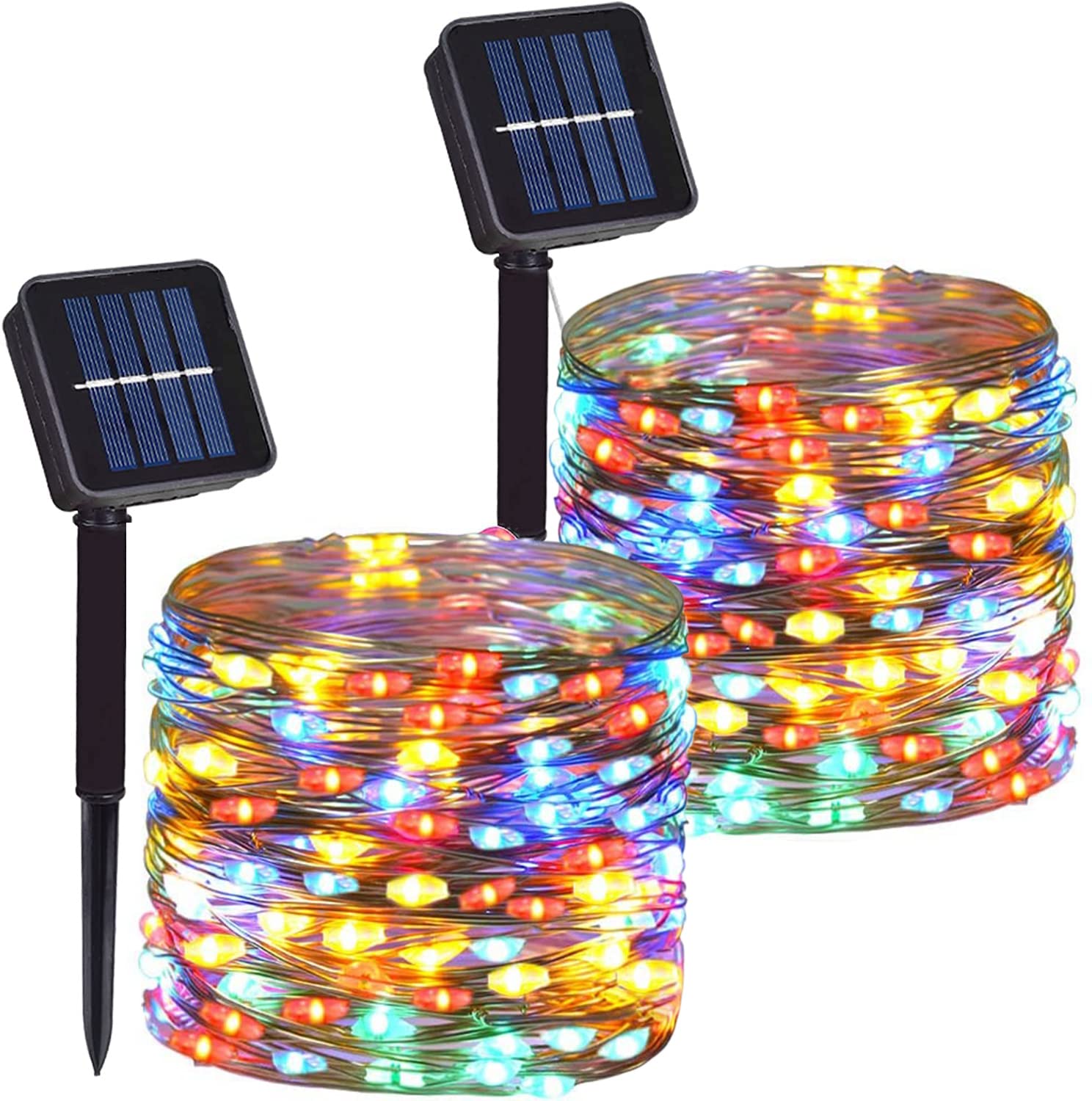 Photo 1 of 2 Pack Total 200 LED 66FT Solar Powered Copper Wire String Lights Outdoor, Waterproof, 8 Modes Fairy Lights for Garden, Patio, Party, Yard, Christmas (Multicolor)