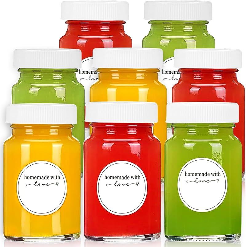 Showvigor 8pcs 2oz Glass Bottles with Lids Labels Reusable Travel Jars
