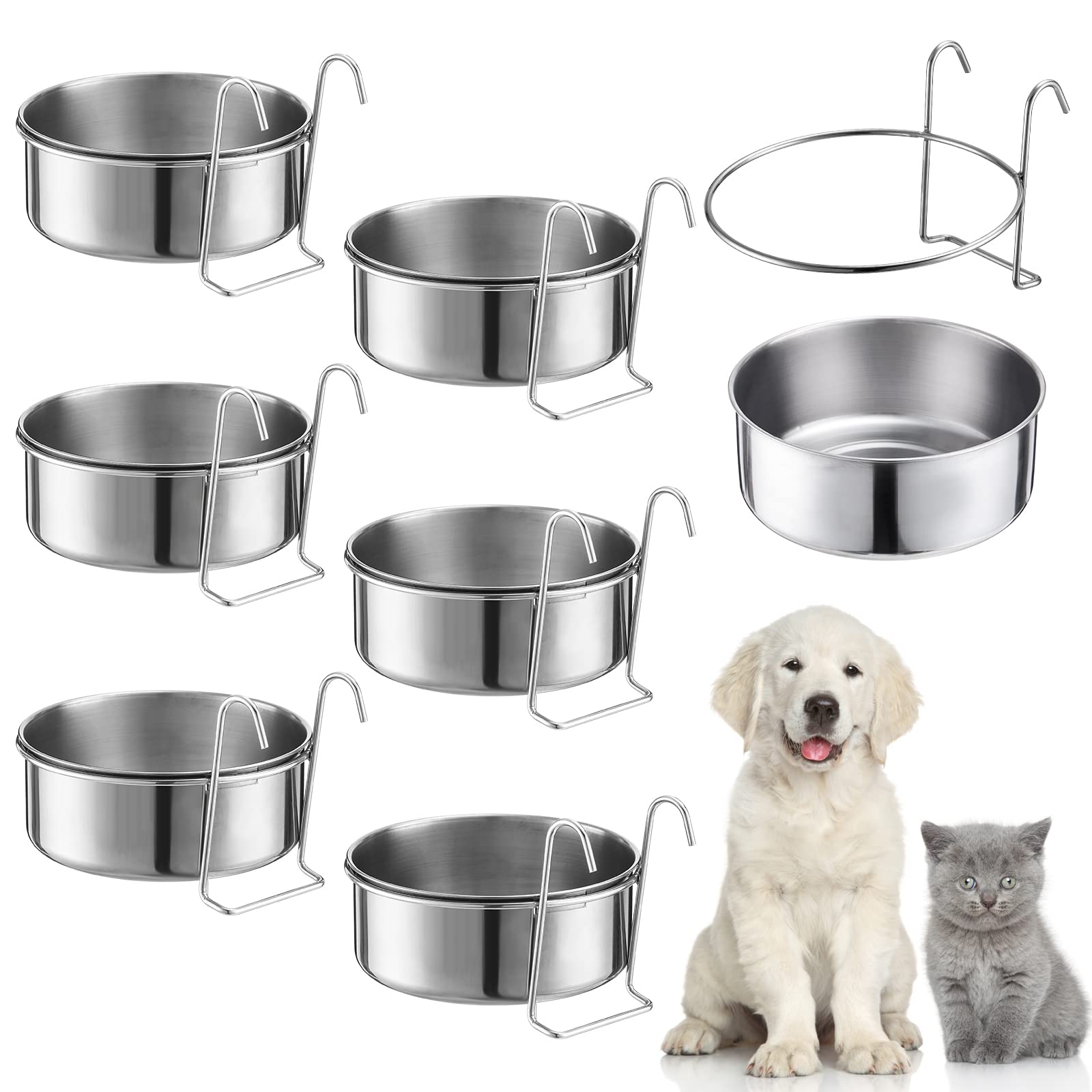 Photo 1 of mumufy 6 Pieces Stainless Steel Hanging Water Bowls with Holder Detached Anti Spill Pet Metal Bowl Cage Kennel Crate Food Bowl(30 oz)