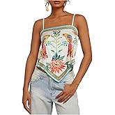 Floerns Women's Boho Floral Camisole Hanky Hem Sleeveless Spaghetti Strap Cami Tops