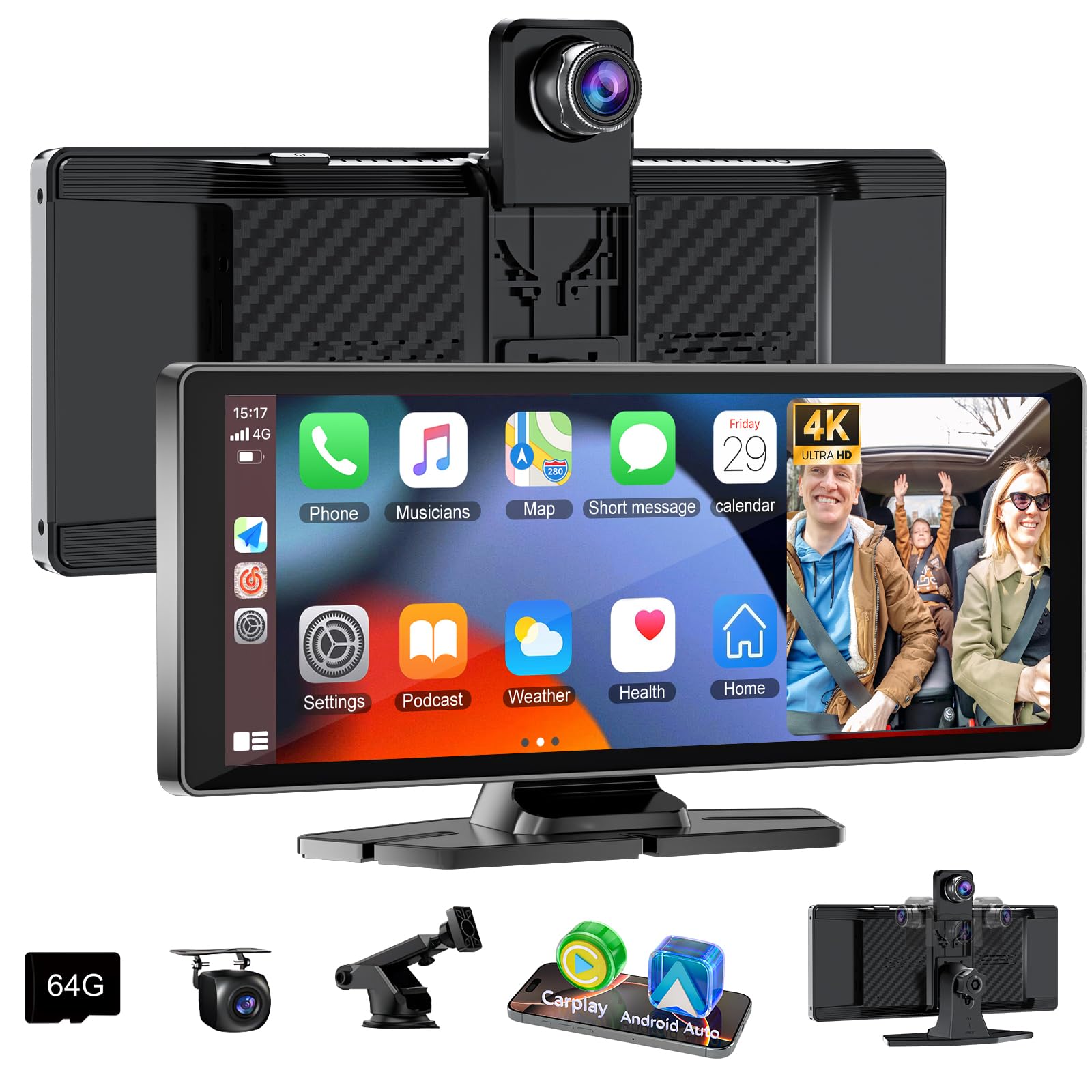 Photo 1 of Carplay Screen for Car,10.26" HD Car Stereo for Apple Carplay & Android Auto -with Rotatable 4K Dash Cam & HD Backup Camera, Dual Front/Inside Recording, GPS Navigator for Cars,Trucks