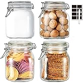 ZALSSKE 32oz Glass Food Storage Jars with Airtight Clamp Lids,Set of 4 Airtight Glass Canister Square- Clear Storage Container for Kitchen Container Storing Sugar, Flour, Cereal,Coffee,Spice…