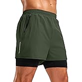 Pudolla Men's 7" Running Shorts with Zipper Pockets Quick Dry 2 in 1 Workout Gym Shorts with Liner for Tennis Yoga Training