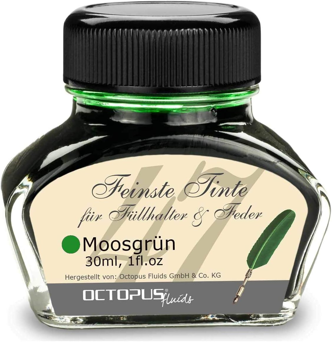 Octopus Fluids Fountain pen ink in ink glass,Writing ink for fountain pen Fountain pen ink in Moss Green 30ml, inkpot, Calligraphy Ink