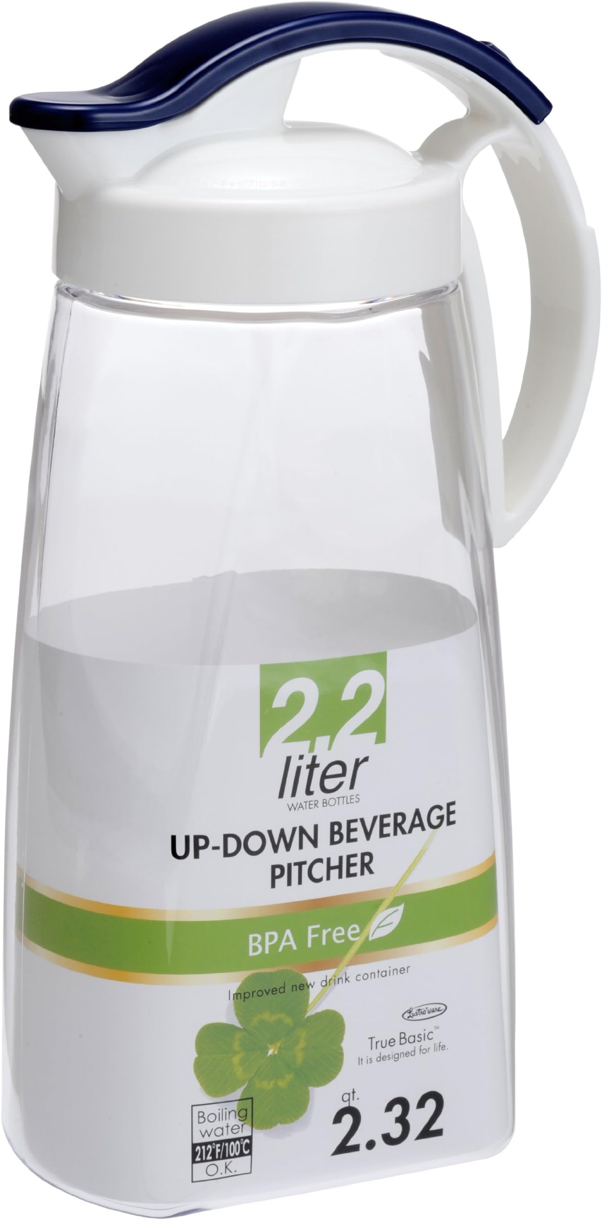 Aoitun K-1263AA Up-Down Beverage Pitcher with Sliding Snap Lid, 0.6-Gallon, Blue