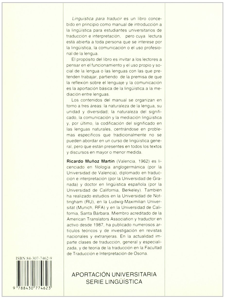 Linguistica para Traducir: Ricard Munoz Martin: 9788430774623: Amazon.com:  Books