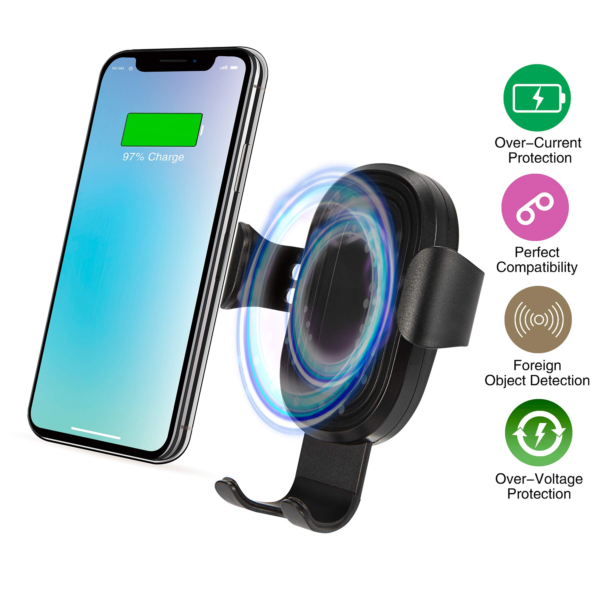 Qi Wireless Car Charger Mount,Wireless Charger Car Holder, Gravity Car Mount Air Vent Phone Holder, 10w Charge for Samsung Galaxy S9/S9+/S8/S8+/S7/S7 Edge/S6/S6 Edge/Note 8/Note 5, Standard Charge for iPhone X/8/8 Plus