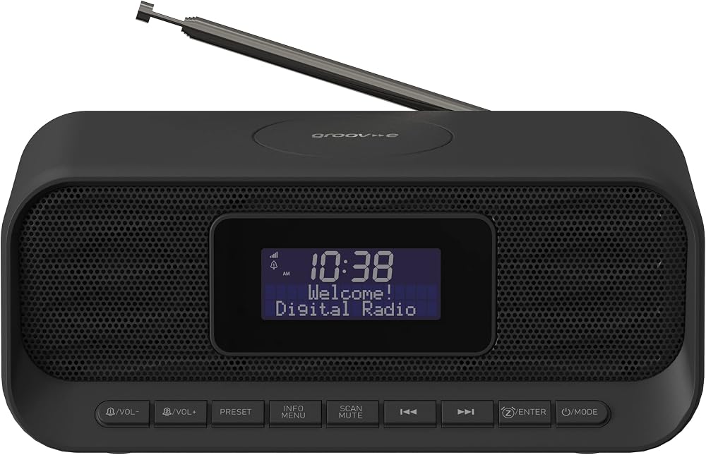Groov e Zeus DAB FM Clock Radio with Bluetooth, Wireless Charge, 60 Presets