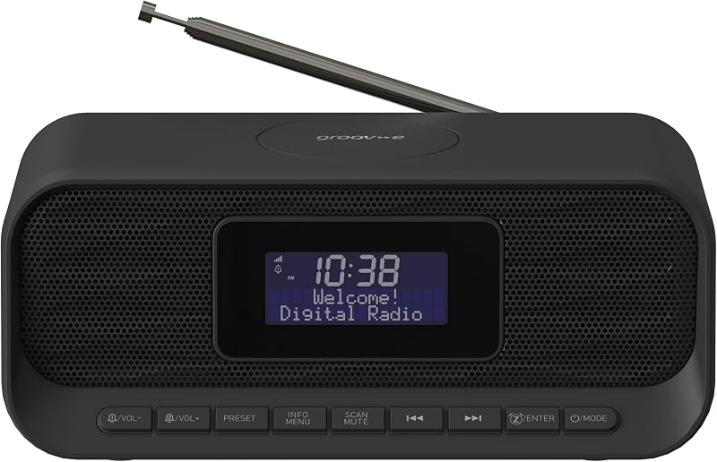 Groov e Zeus DAB FM Clock Radio with Bluetooth, Wireless Charge, 60 Presets