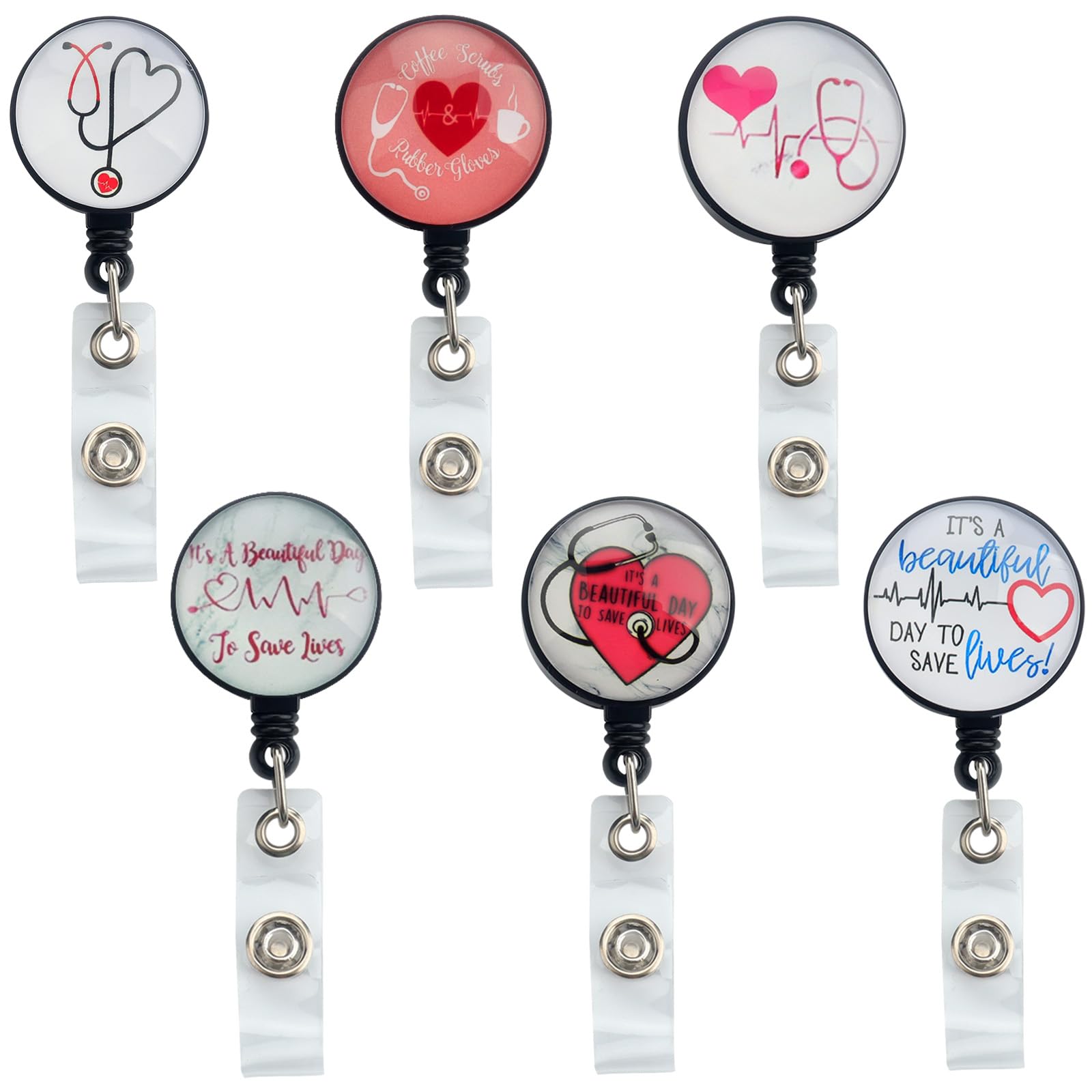Roellgs Nurse Badge Holder, 6 Piece Retractable Reel ID Badge Reel Clip, Suitable for Nurses, Doctors, Teachers etc.