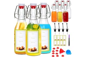 Cadamada 8.5 oz Shake Top Glass Bottles, Beer Brewing Bottles with Stoppers for Secondary Fermentation, Vanilla Extract, Juice, Kombucha, Honey, Vinegar, Wine, Includes Sealing Lid, Funnel, Pack of 9