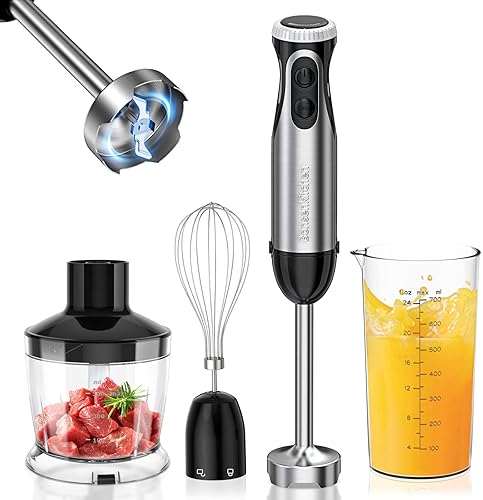 Small Appliances - Bonsenkitchen Immersion Blender, 20 Variable Speeds & Turbo, 4-In-1 Stainless Steel Handheld Blender Stick Mixer with Egg Whisk, Beaker & Chopper Bowl