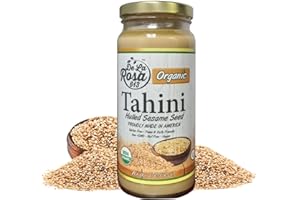 DE LA ROSA 613 De La Rosa Organic Hulled Tahini, Stone Ground, Toasted & Unbleached, Vegan, Kosher, NON-GMO & Gluten Free, Great Source of Protein & Calcium for Hummus and Salad Dressing 16 Oz (Pack of 1)