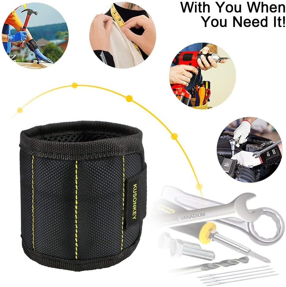 Magnetic Wristband Tools Gifts for Men, KUSONKEY Tool Belt with 15 Magnets for Holding Screws/Nails/Drill, Fathers Day Gifts for Him/Men/Father/Dad/DIY Handyman/Electrician/Husband/Boyfriend - - 